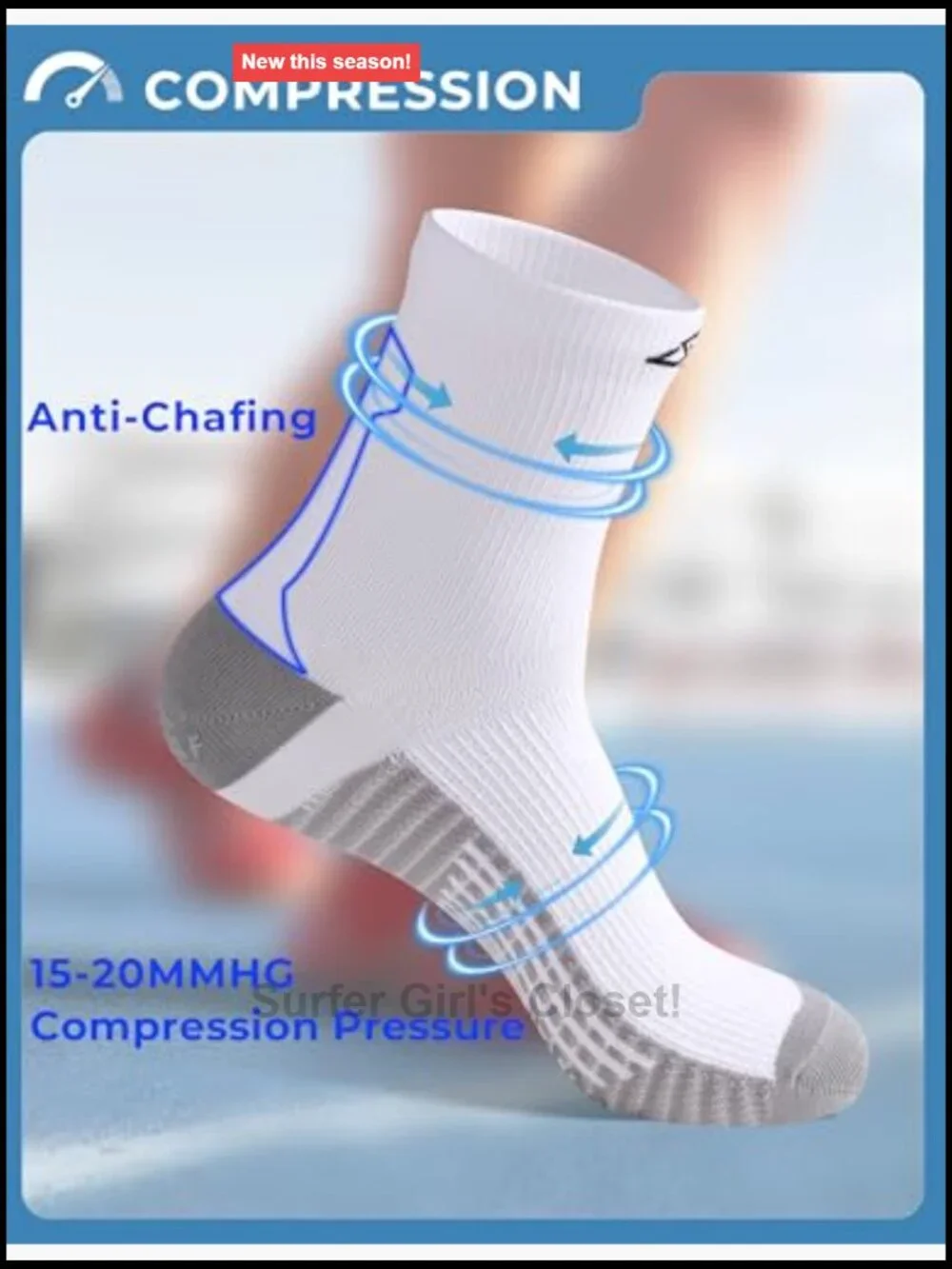 3 Pairs Compression Running Socks - Non-Slip Athletic Socks for Men